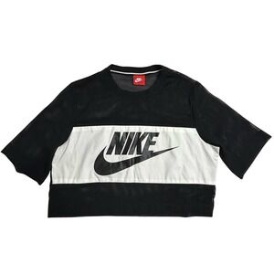 Nike Black Mesh Swoosh Panel Cropped T-Shirt Size Medium